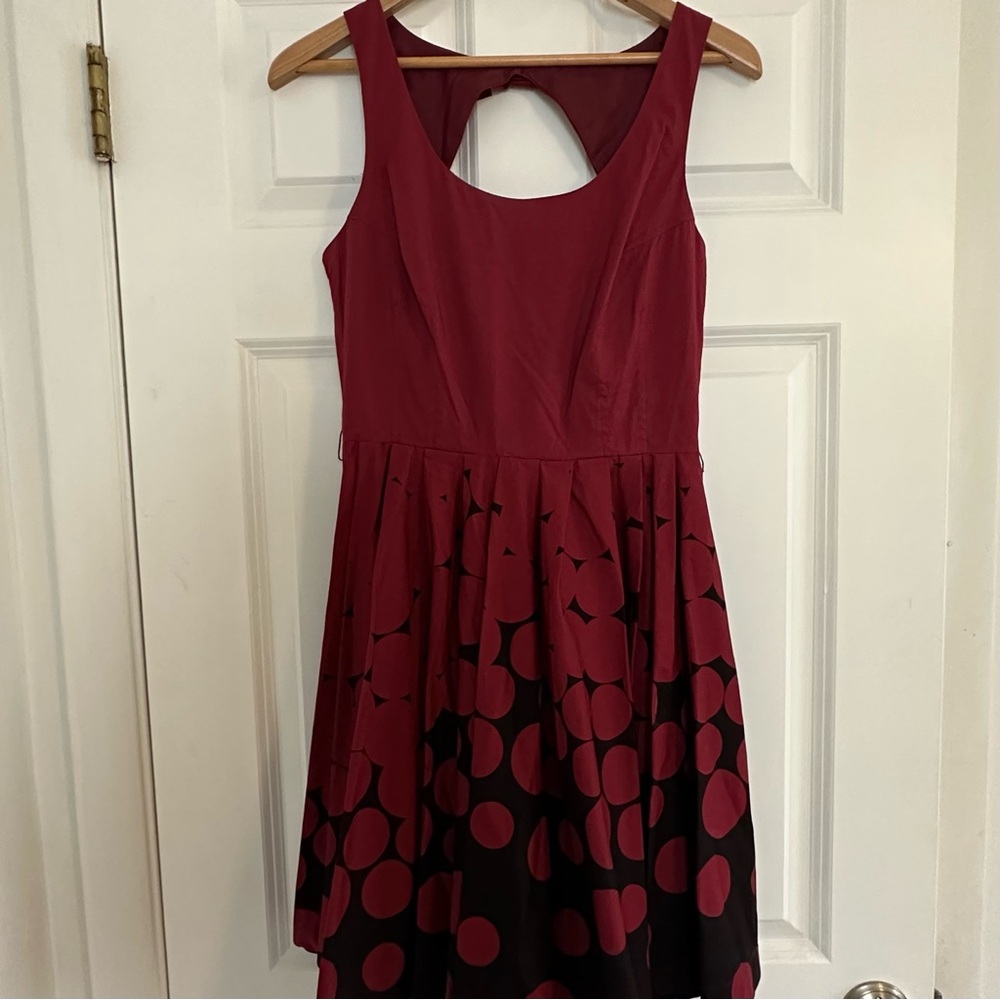 LC Lauren Conrad Cranberry Red & Black Polka Dot A-line Mini Dress | Size 4